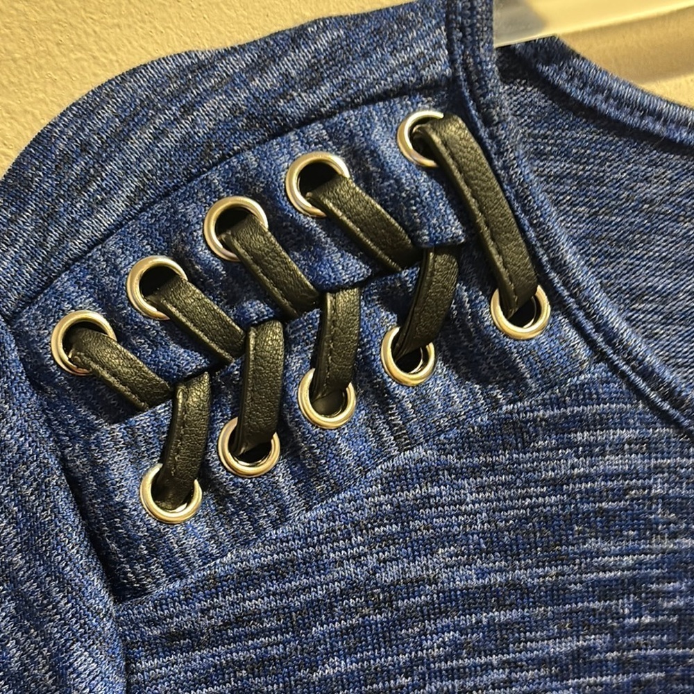Blue Women's Top with Lacing detail at shoulders - Picture 4 of 7
